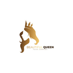logo of a beautiful royal queen wearing a crown, gold color