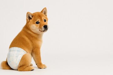 Adorable Shiba Inu Puppy Wearing Diaper
