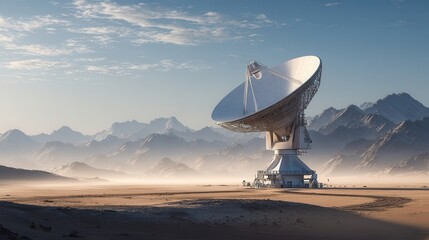 Massive Radio Telescope in Desert Landscape