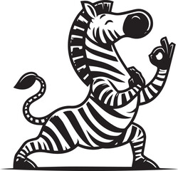 Adorable cartoon zebra illustration with black and white stripes, perfect for children's books or animal-themed designs with cute character art.