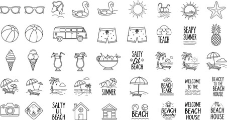 Summer & Beach Fun: Black and White Icon and Design Set