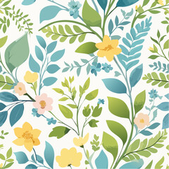 Elegant botanical vector pattern, hand-drawn style, delicate leaves and flowers with a soft.