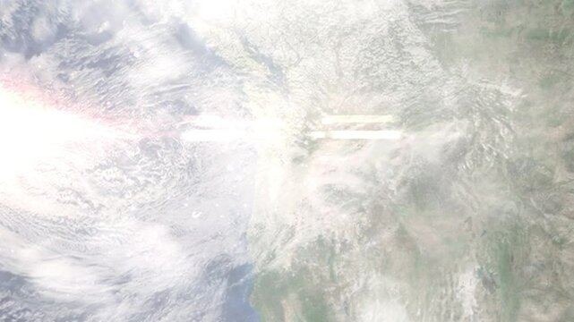 Earth zoom in from space and focus on Gresham, Oregon, USA. Background for travel intro or blog. Satellite view. 3D style Animation. Images from NASA.