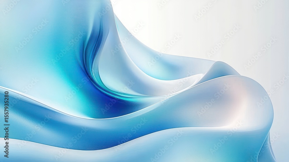 Poster smooth flowing abstract shapes in soft blue and white hues creating a tranquil and fluid motion effe