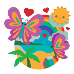 cute butterflies, sun, beach and rainbow