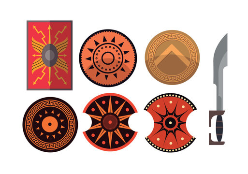 greek and roman shields and sword