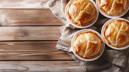 Freshly Baked Individual Chicken Pot Pies with Golden Crusts