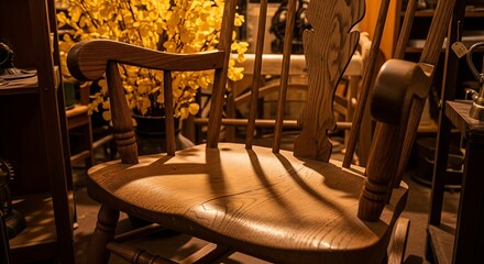 Empty vintage cafe with antique wooden chairs and tables