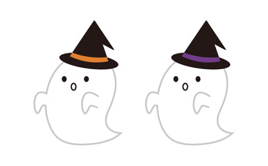 帽子を被ってびっくりしているおばけのイラスト2個セット