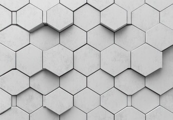 Obraz premium Three-dimensional white hexagonal tiles forming a geometric honeycomb pattern with varied heights and shadows creating a textured surface
