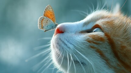 Gentle cat and butterfly image