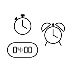 Simple vector illustration of 4 o'clock, timer and 4 o'clock alarm