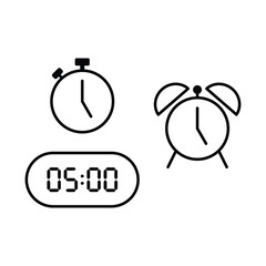 Simple vector illustration of 5 o'clock, timer and 5 o'clock alarm