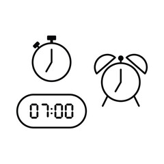 Simple vector illustration of 7 o'clock, timer and 7 o'clock alarm