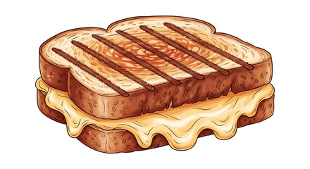 A cartoon illustration of a grilled cheese sandwich with grill marks on toasted bread slices on transparent background