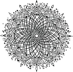 Obraz premium Intricate black and white artistic mandala design with geometric grid and artistic elements.