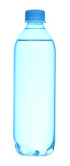 Plastic bottle with clean water on white background