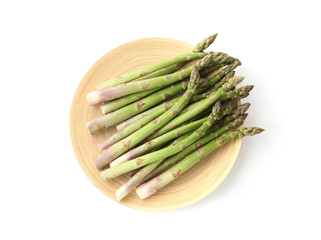 Fresh raw asparagus spears isolated on white, top view