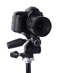 Modern professional video camera isolated on white