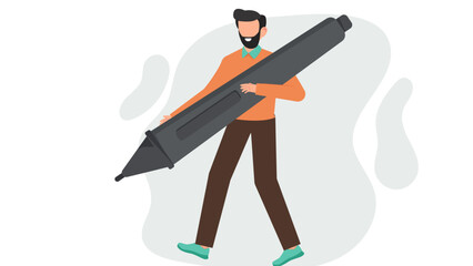Flat Vector Illustration of Graphic Designer Working on Computer with Pen Tool, Color Picker, and Typography.