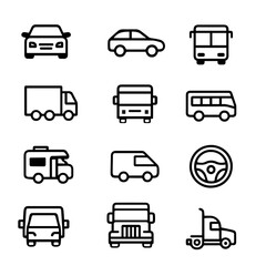 Collection of Transportation Icons Cars, Buses, Trucks, and More