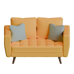 Yellow Two Seater Sofa Top Front View 3D Render Illustration