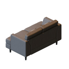 Grey Two Seater Sofa Rear Isometric View 3D Render Illustration