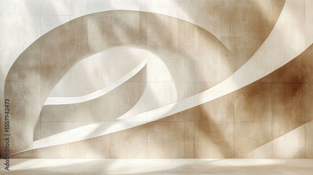 Poster abstract beige and brown wall with smooth flowing curved shadows creating an elegant and calm atmosp