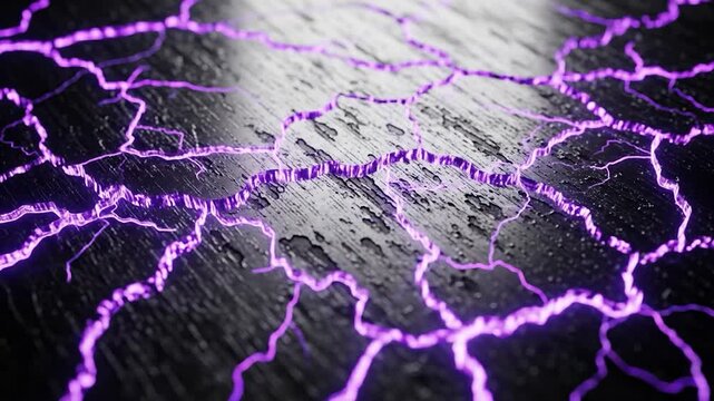Animated purple energy cracks spreading across a dark, textured surface in a seamless loop