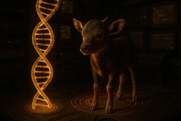 Baby gaur with glowing DNA – Use for wildlife conservation or genetic research
