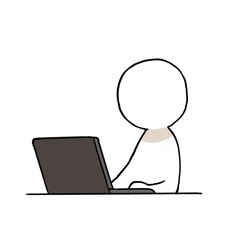 シンプルな人物がパソコン作業をしているイラスト（表情なし）