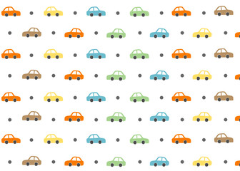 A Car illustration pattern with white background, fabric packaging, textile illustration hand drawn print ads, kids wear business. Transportation and travel business