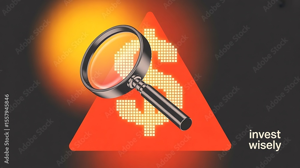 Fototapete a highly detailed magnifying glass hovering over a vibrant digital dollar symbol composed of glowing