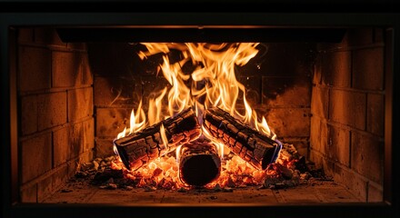 Obraz premium Warm flames dancing in a brick fireplace.