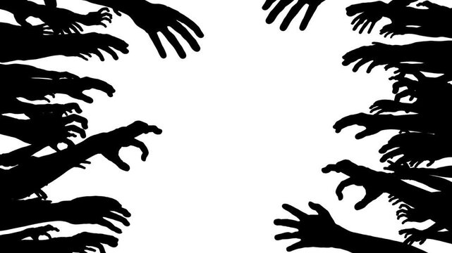 Black vector silhouette of  zombie arms on transparent background