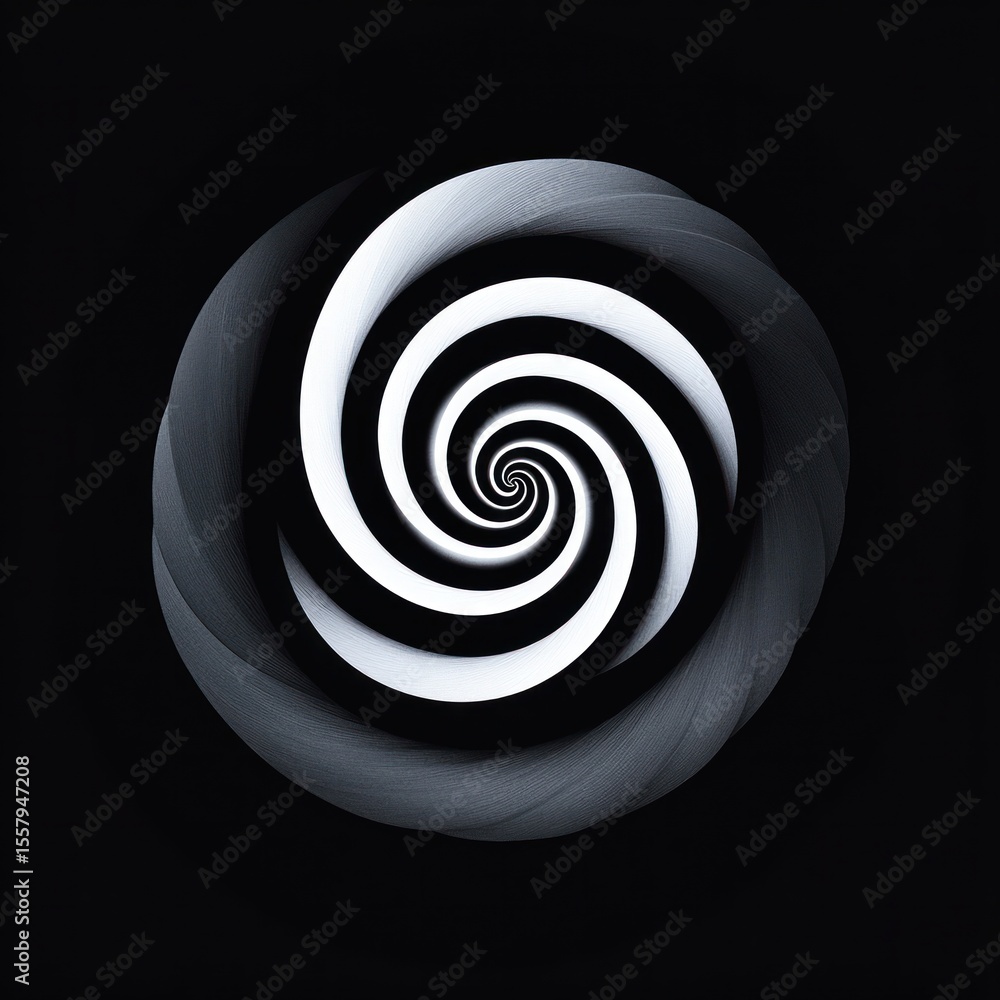 Poster abstract black and white spiral vortex with smooth gradient curves creating a hypnotic swirling moti