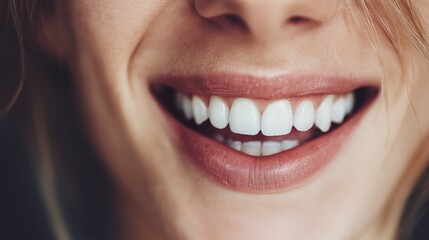 Obraz premium Close-up of a smiling mouth with white teeth