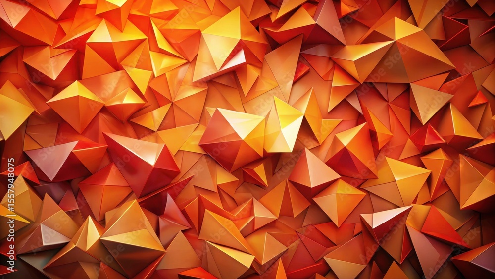 Wall mural abstract orange and red geometric polygonal structure with vivid hues and three-dimensional depth