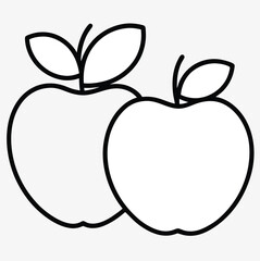 Simple outline drawing of two fresh apples with leaves perfect for coloring pages and educational materials