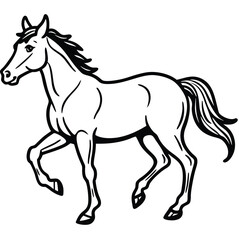 Elegant black and white line drawing of a majestic horse in motion capturing its graceful stride and powerful form