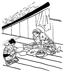Ukiyo-e Style Artisan Polishing and Repairing Edo-Period Mirrors for Recycling
