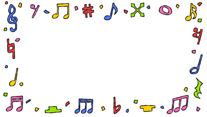 手書きのデコレーションフレーム、背景、紙吹雪、音符