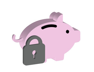 Simple 3D illustration of a piggy bank and padlock icon. PNG format, transparent background.