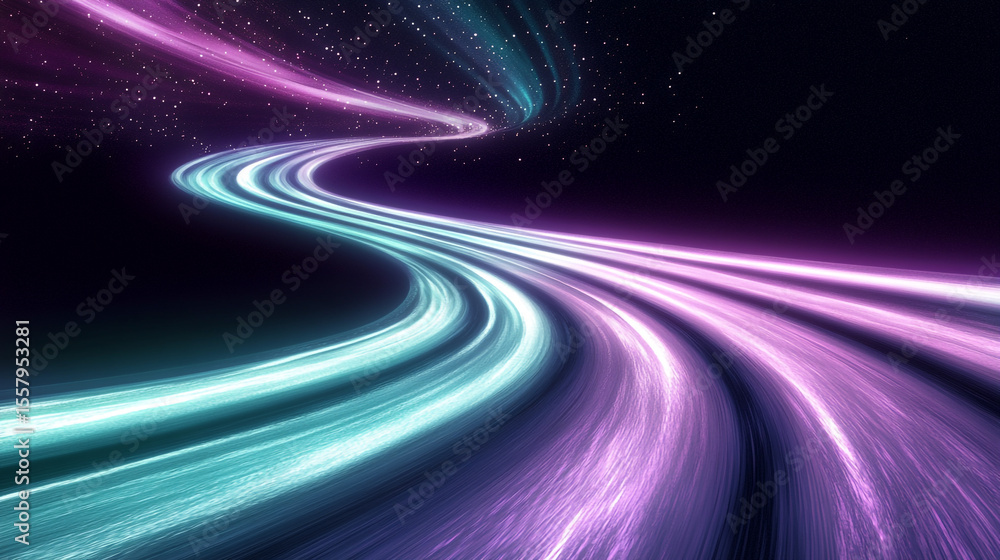 Poster glossy smooth flow of aurora in cosmic space. a mesmerizing digital artwork capturing a glossy, flow