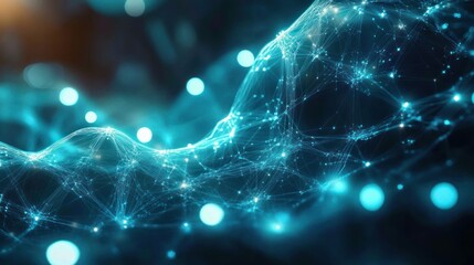 Abstract glowing blue network of interconnected points and lines forming a dynamic mesh with a futuristic and technological feel