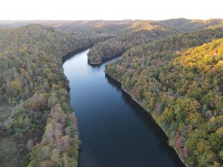 Eastern Kentucky fall Sunset on the water.
