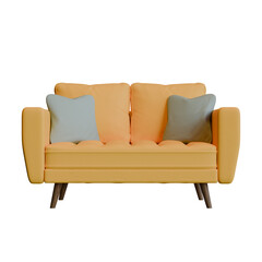 Fototapeta premium Yellow Two Seater Sofa Front View 3D Render Illustration