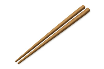 Pair of wooden chopsticks lying diagonally on a transparent background, ready for asian cuisine dining