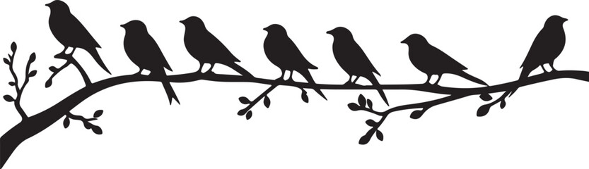 Obraz premium Songbirds on Branches - Elegant Nature Silhouette Design