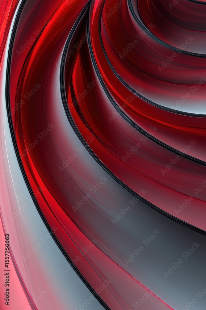 Poster smooth curved metallic surfaces with vibrant red and gray tones creating a sleek, futuristic, and dy